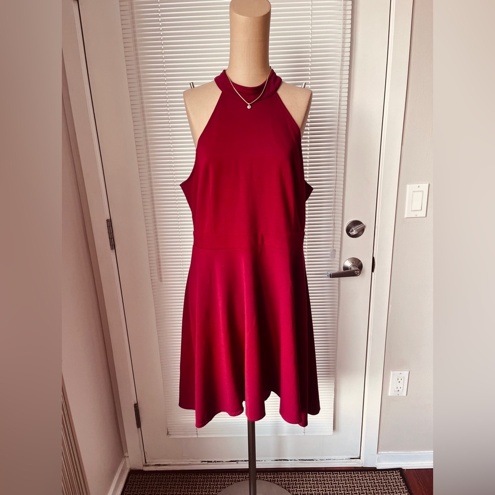 Elegant Red Wool Blend Halter Dress